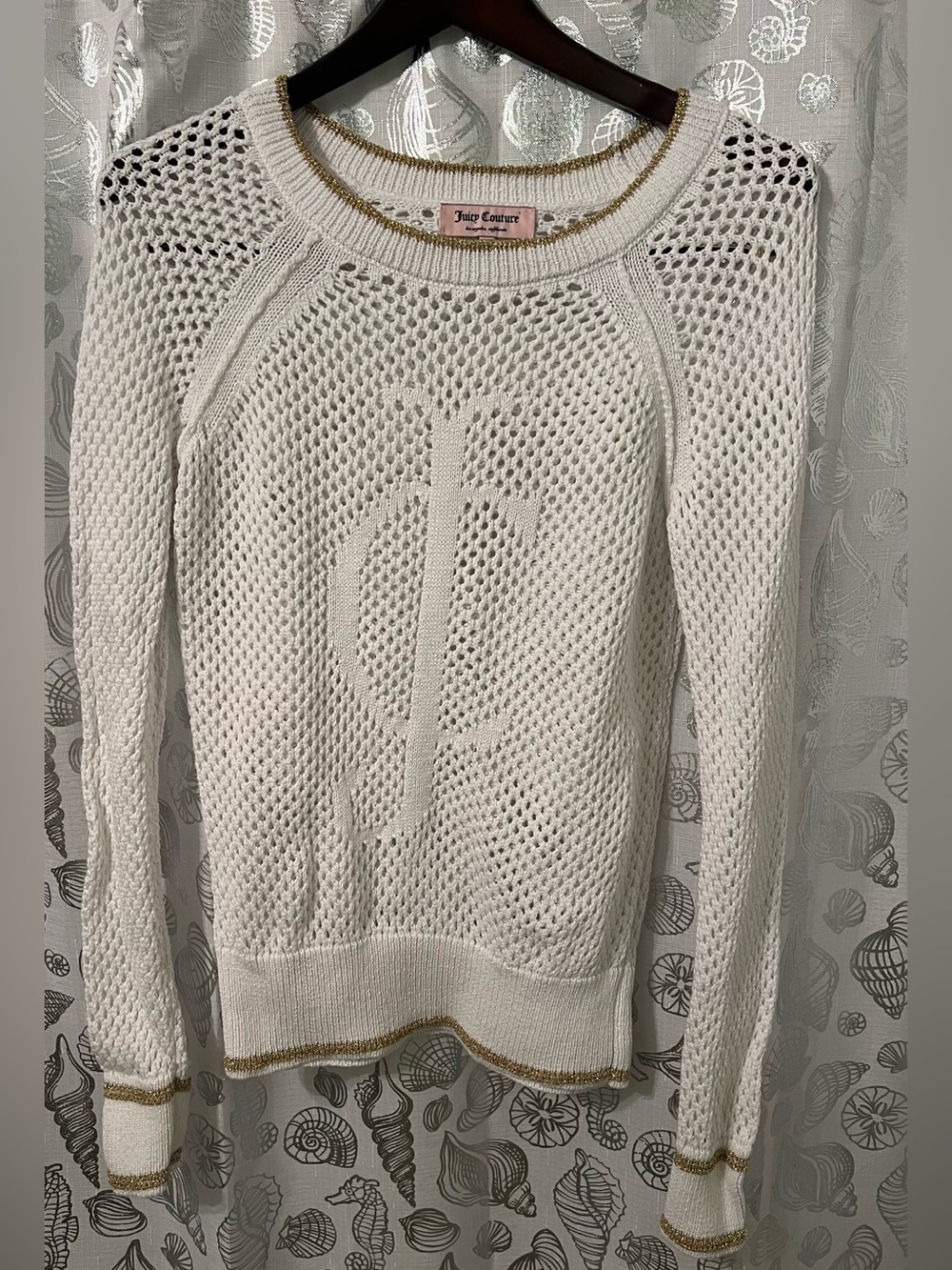 JUICY COUTURE 100% COTTON ROUND NECK WHITE GOLD SWEATER Sz. XS
